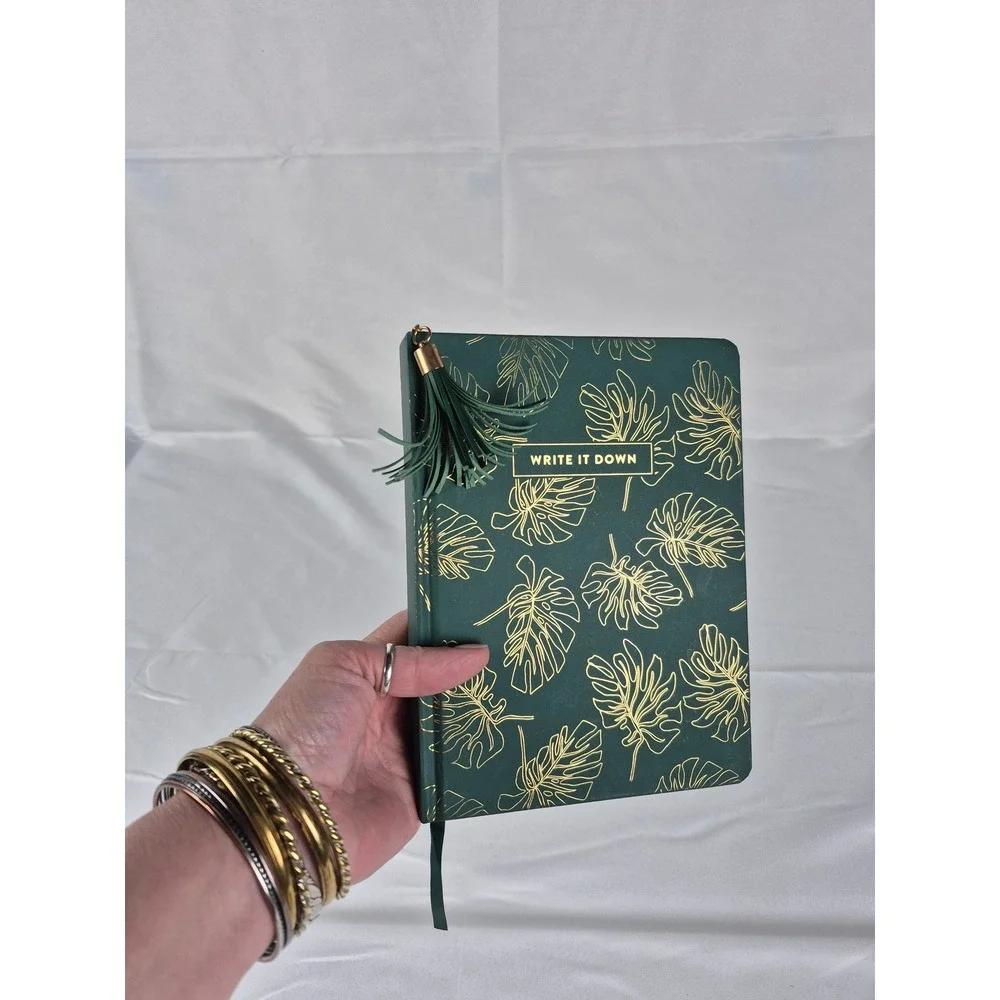 James Burke Green Gold Monstera Leaf Journal Write It Down Tassel‎ Hardcover